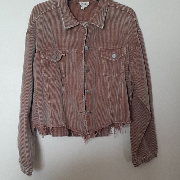 BiBi Women's Corduroy Jean Jacket in Brown - Picture 1 of 5